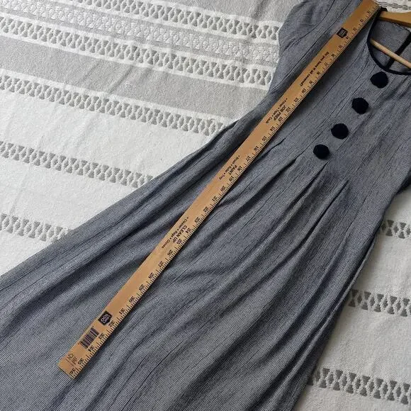 Vtg Midi Dress Classic Prairie Cottagecore Houndstooth Button Front Slip Women M - Picture 4 of 13